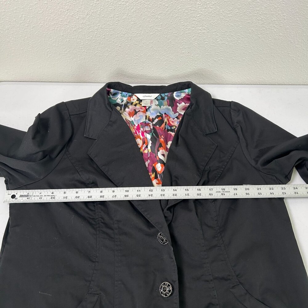 CJ Banks Blazer Jacket Womens 1X Black Two Button Stretch Floral Cuff Office - Picture 13 of 15